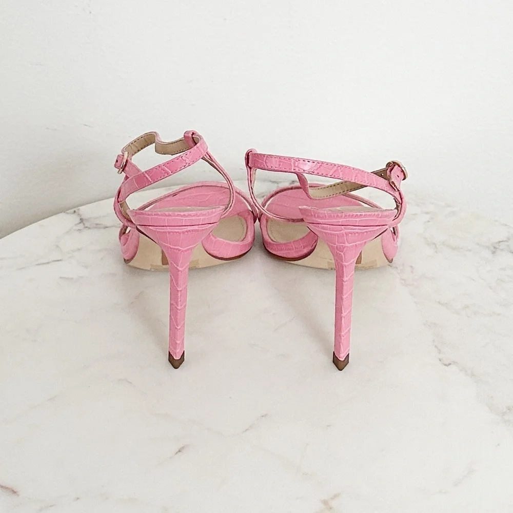 Sam Edelman NEW Doran Strappy Heeled Sandal in Pink Croc Print Size 5.5